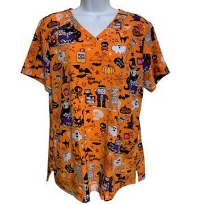 Dickies Spooky Halloween Scrub Top Womens Size L